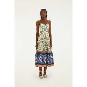 Green Floral Delhi Tapestry Beaded Straps Midi Dress